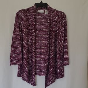 Alfred Dunner Maroon and White Textured Cardigan